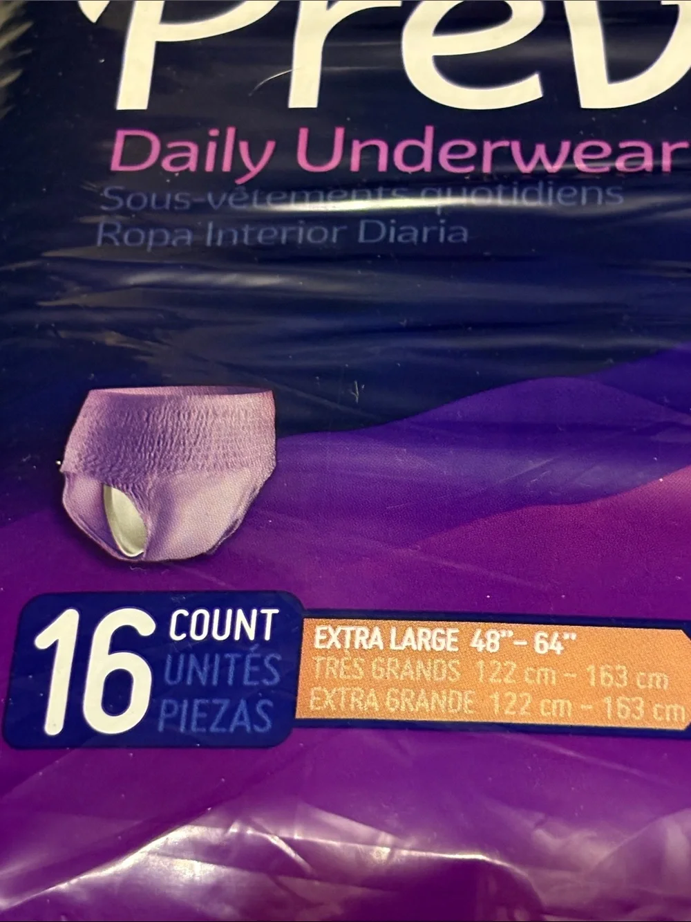 1 case - 4 packs of 16 Xlarge NWT Prevail daily underwear extra large